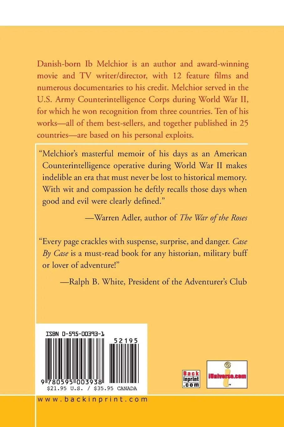 Rückseite: 9780595003938 | Case by Case | A U.S. Army Counterintelligence Agent in World War II