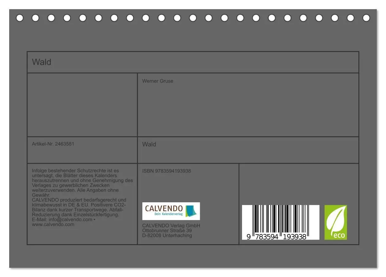 Bild: 9783594193938 | Wald (Tischkalender 2027 DIN A5 quer), CALVENDO Monatskalender | Gruse