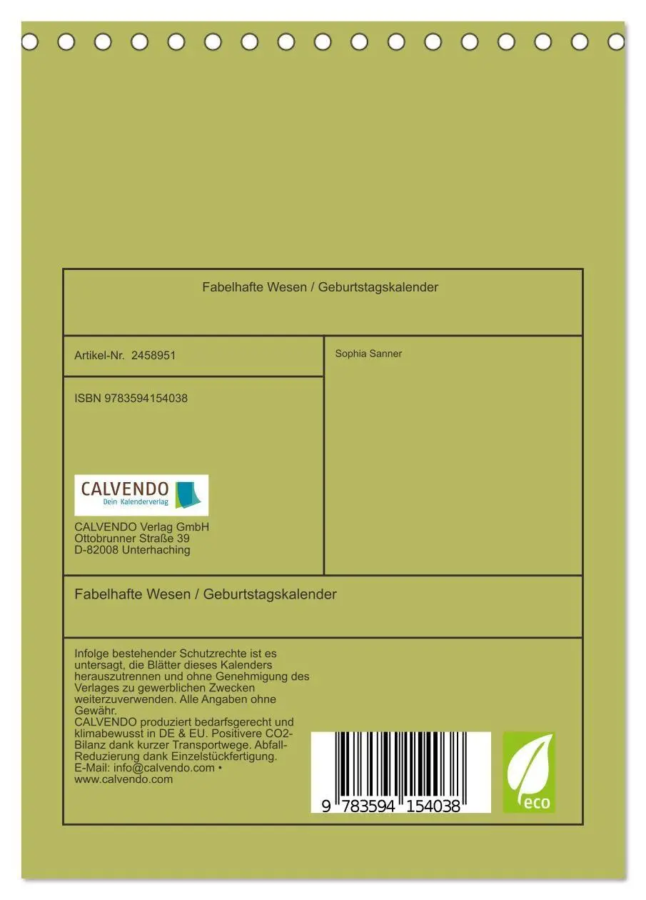Bild: 9783594154038 | Fabelhafte Wesen / Geburtstagskalender (Tischkalender 2027 DIN A5...