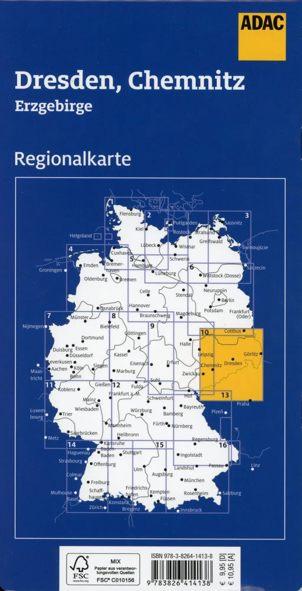 Bild: 9783826414138 | ADAC Regionalkarte Blatt 10 Dresden, Chemnitz 1:150.000 | Erzgebirge