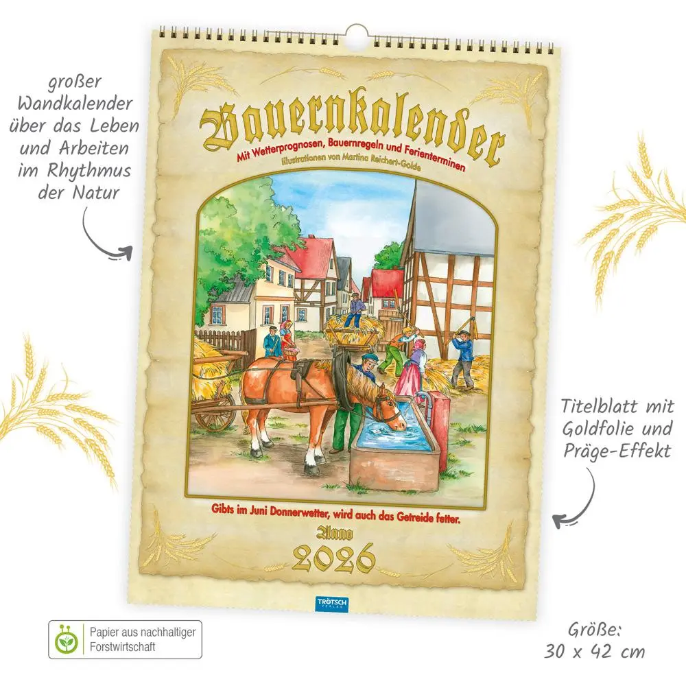 Bild: 9783988024138 | Trötsch Großbildkalender Bauernkalender 2026 mit Wetterprognosen...