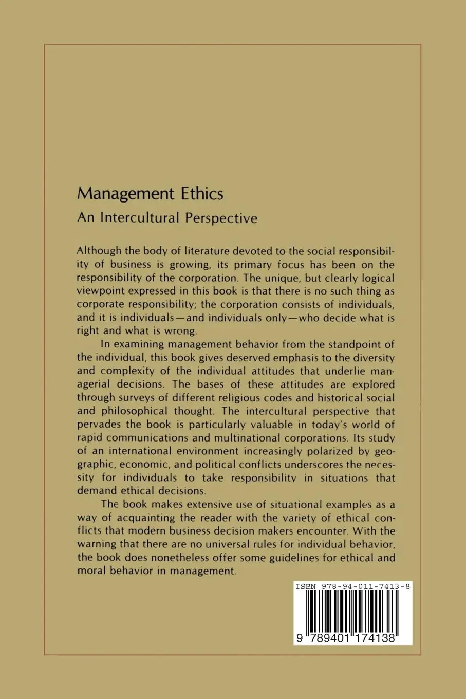 Rückseite: 9789401174138 | Management Ethics | An Intercultural Perspective | W. A. Evans | Buch