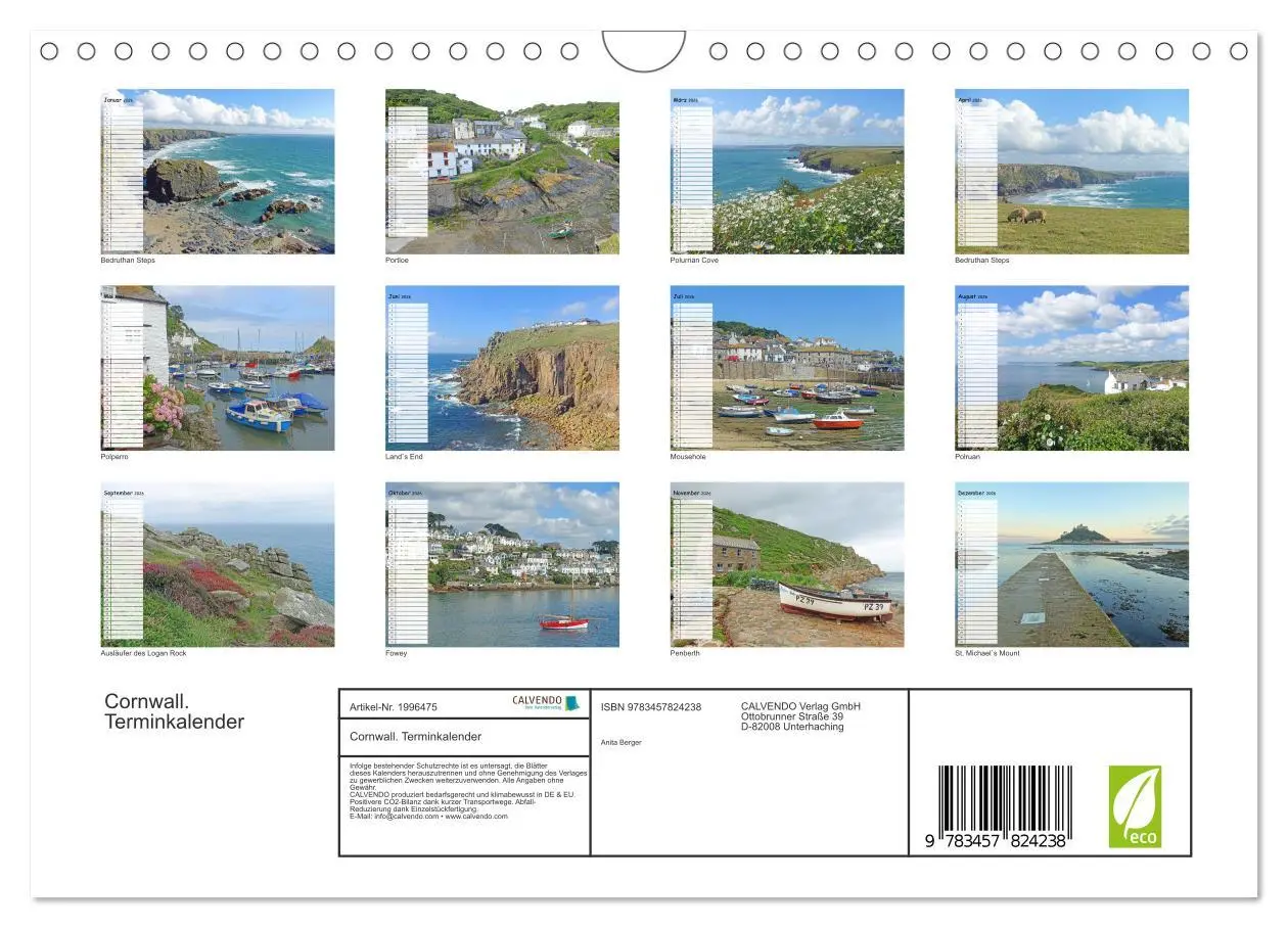Bild: 9783457824238 | Cornwall. Terminkalender (Wandkalender 2026 DIN A4 quer), CALVENDO...