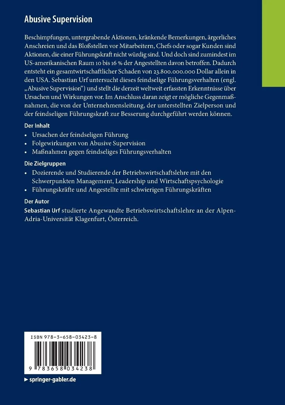 Rückseite: 9783658034238 | Abusive Supervision | Maßnahmen gegen feindseliges Führungsverhalten