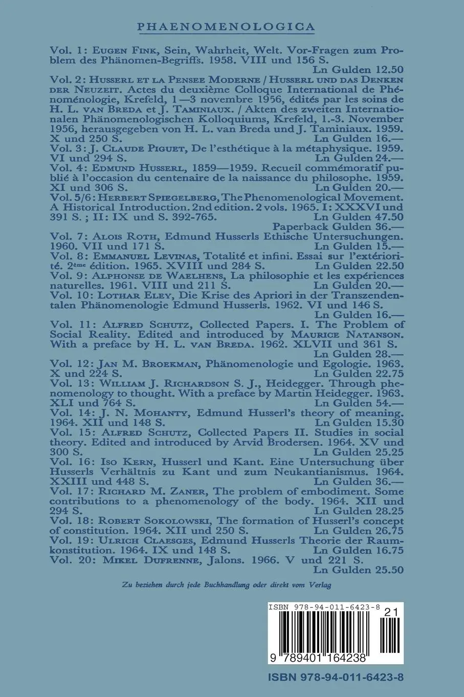 Rückseite: 9789401164238 | Studien zur Phänomenologie 1930-1939 | S. Fink | Taschenbuch | 233 S.
