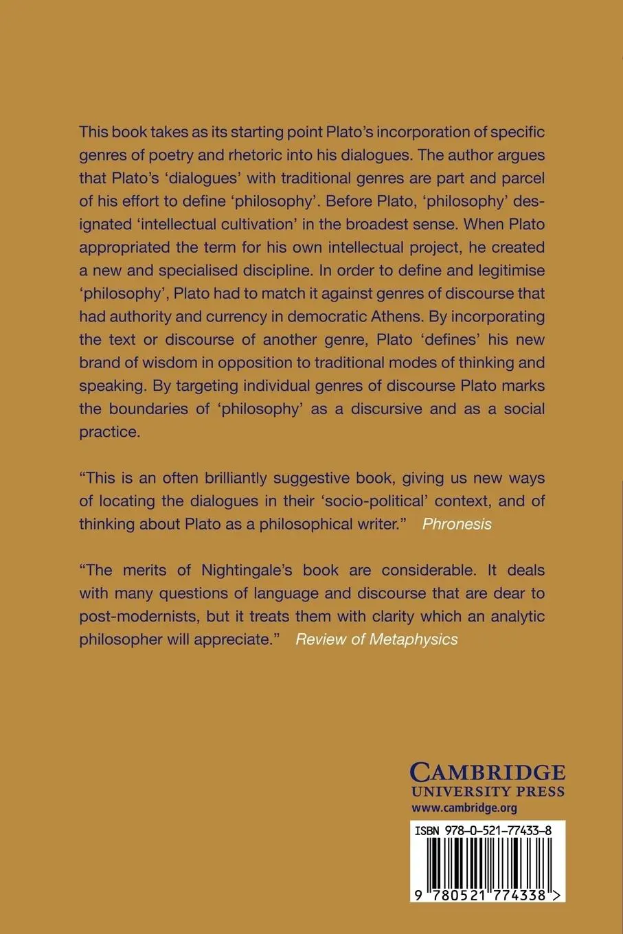 Rückseite: 9780521774338 | Genres in Dialogue | Plato and the Construct of Philosophy | Buch