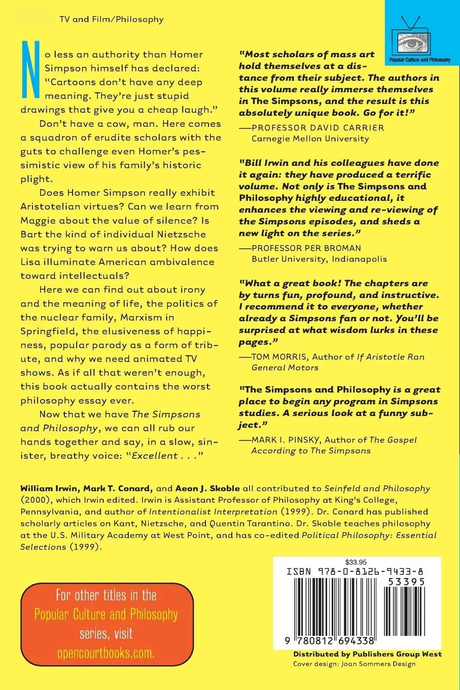 Rückseite: 9780812694338 | The Simpsons and Philosophy | The D'Oh! of Homer | Irwin (u. a.)