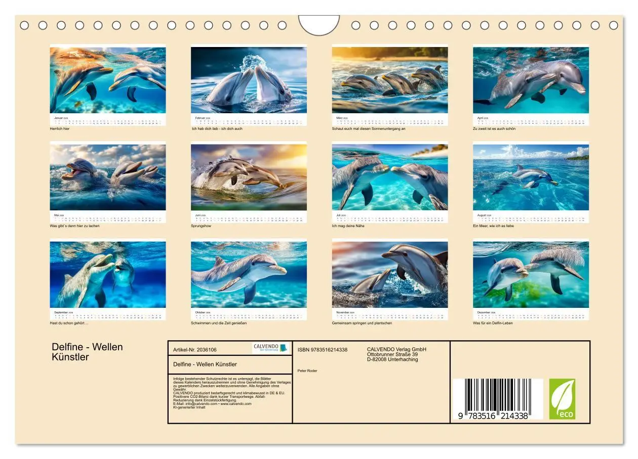 Bild: 9783516214338 | Delfine - Wellen Künstler (Wandkalender 2026 DIN A4 quer), CALVENDO...