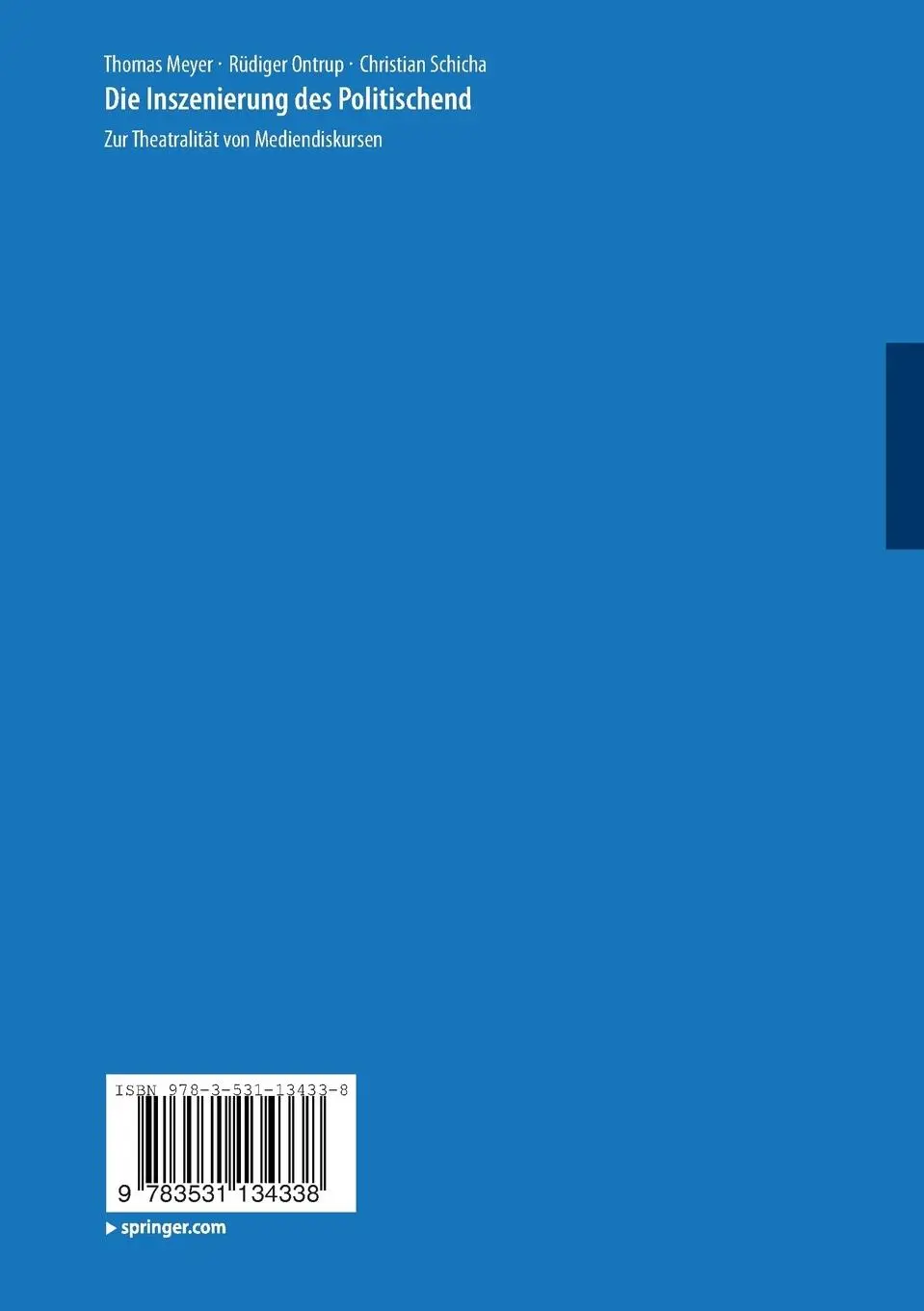Rückseite: 9783531134338 | Die Inszenierung des Politischen | Thomas Meyer (u. a.) | Taschenbuch
