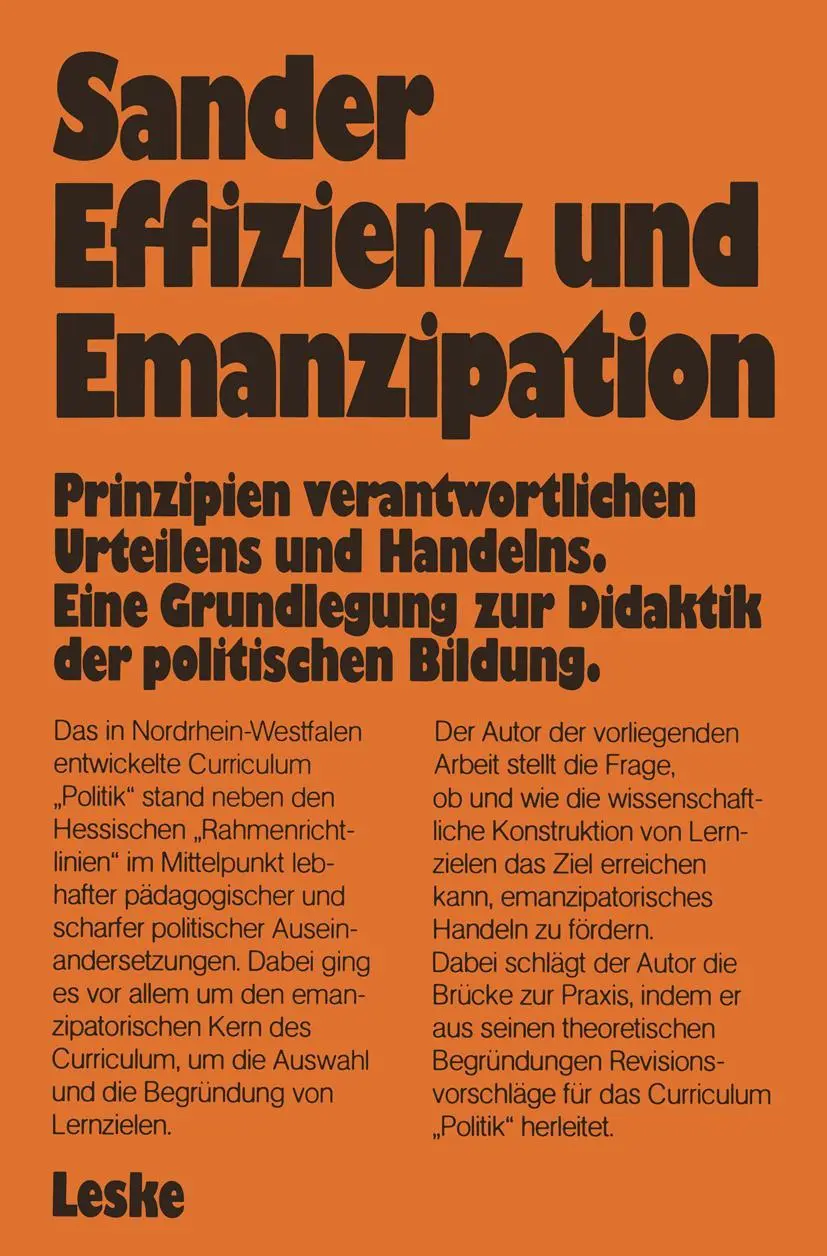 Cover: 9783810004338 | Effizienz und Emanzipation | Wolfgang Sander | Taschenbuch | xii