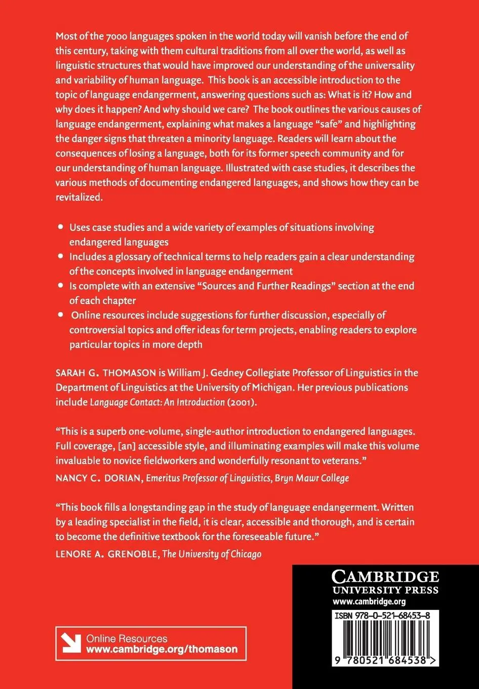 Rückseite: 9780521684538 | Endangered Languages | Sarah G. Thomason | Taschenbuch | Englisch