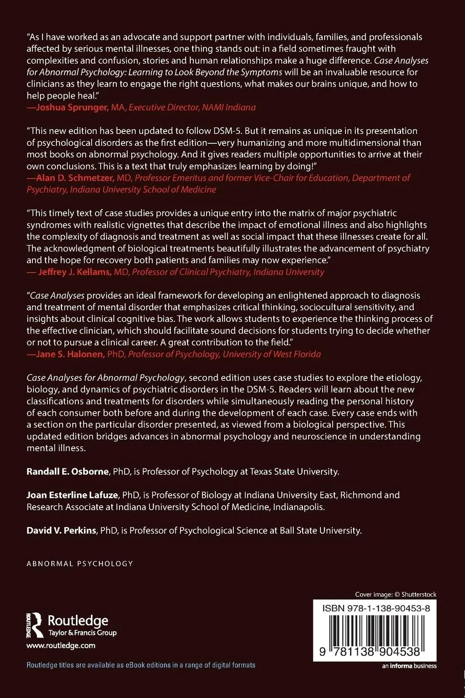 Rückseite: 9781138904538 | Case Analyses for Abnormal Psychology | Randall E. Osborne (u. a.)