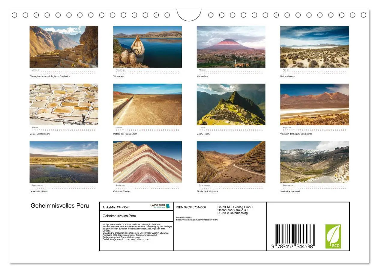 Bild: 9783457344538 | Geheimnisvolles Peru (Wandkalender 2026 DIN A4 quer), CALVENDO...