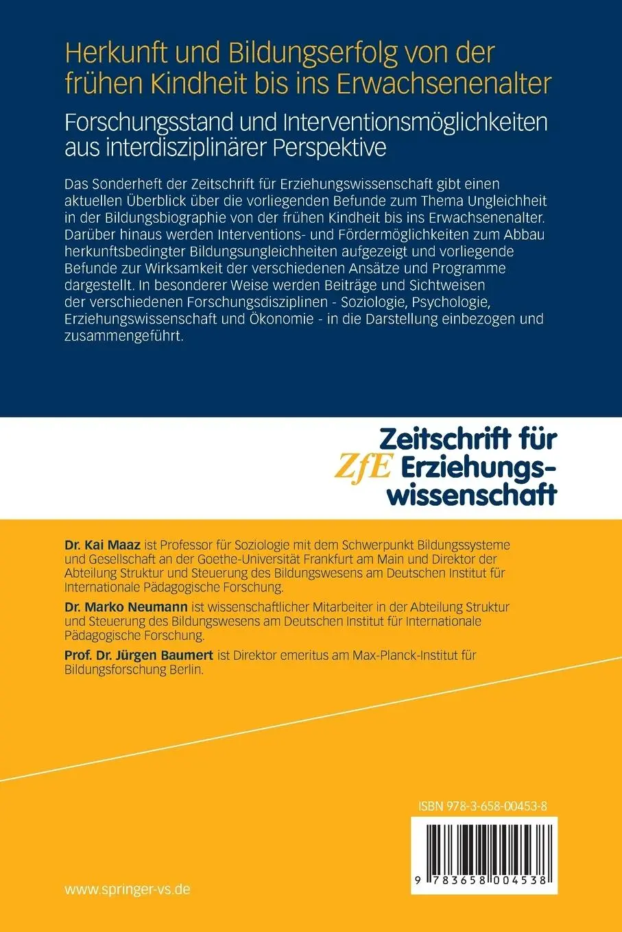 Rückseite: 9783658004538 | Herkunft und Bildungserfolg von der frühen Kindheit bis ins...