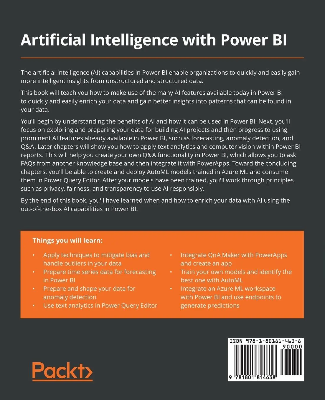 Rückseite: 9781801814638 | Artificial Intelligence with Power BI | Mary-Jo Diepeveen | Buch