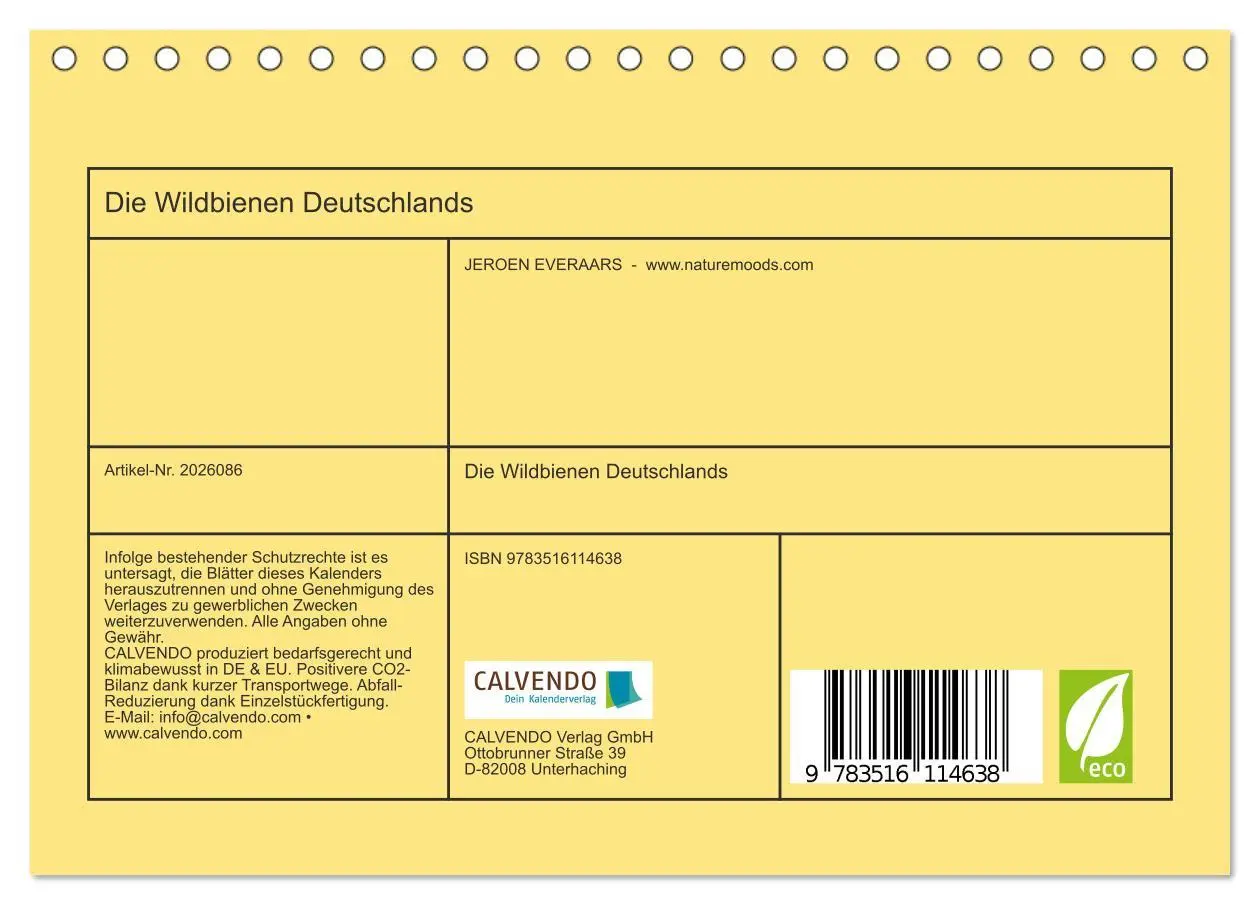 Bild: 9783516114638 | Die Wildbienen Deutschlands (Tischkalender 2026 DIN A5 quer),...