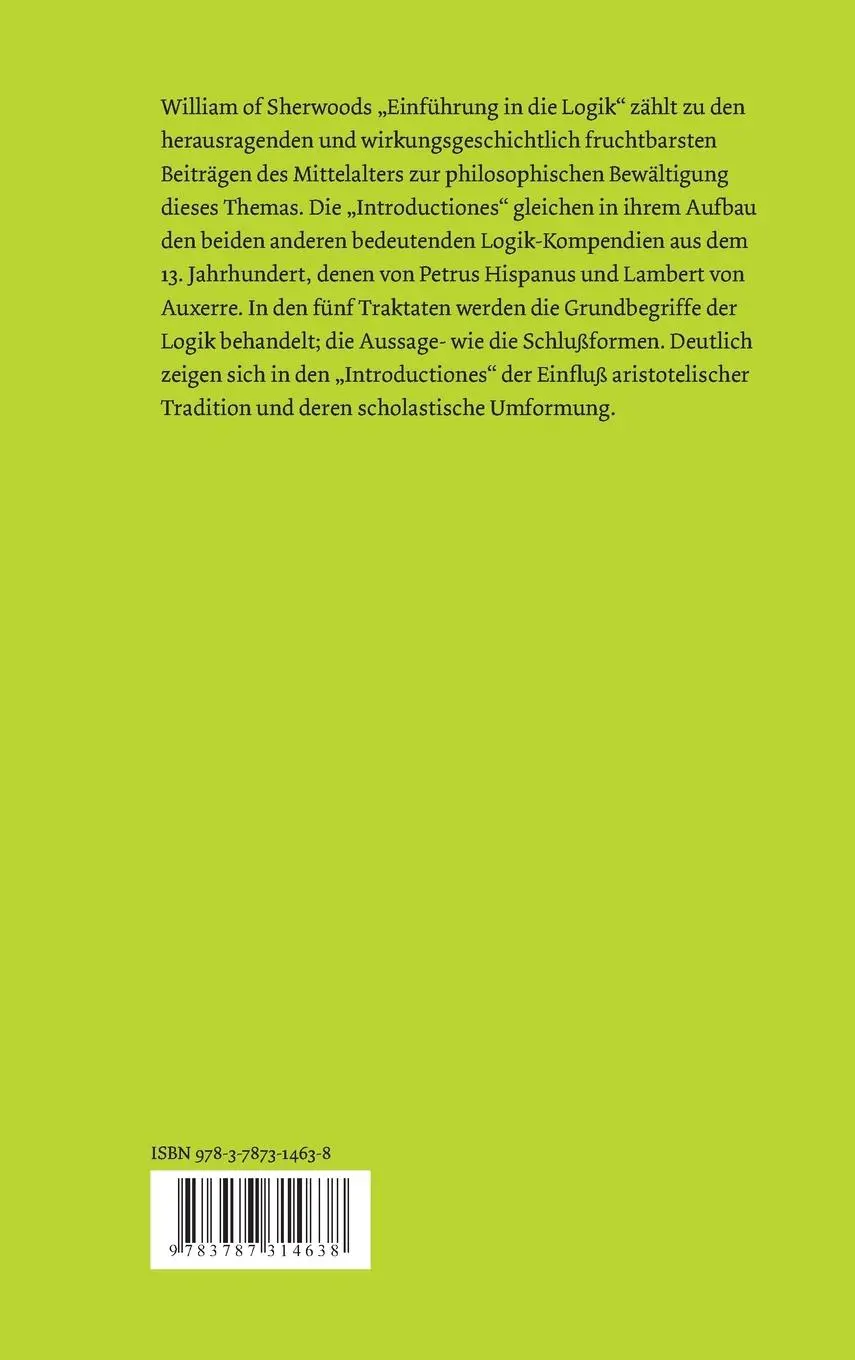 Rückseite: 9783787314638 | Einführung in die Logik. Introductiones in Logicam | Sherwood | Buch