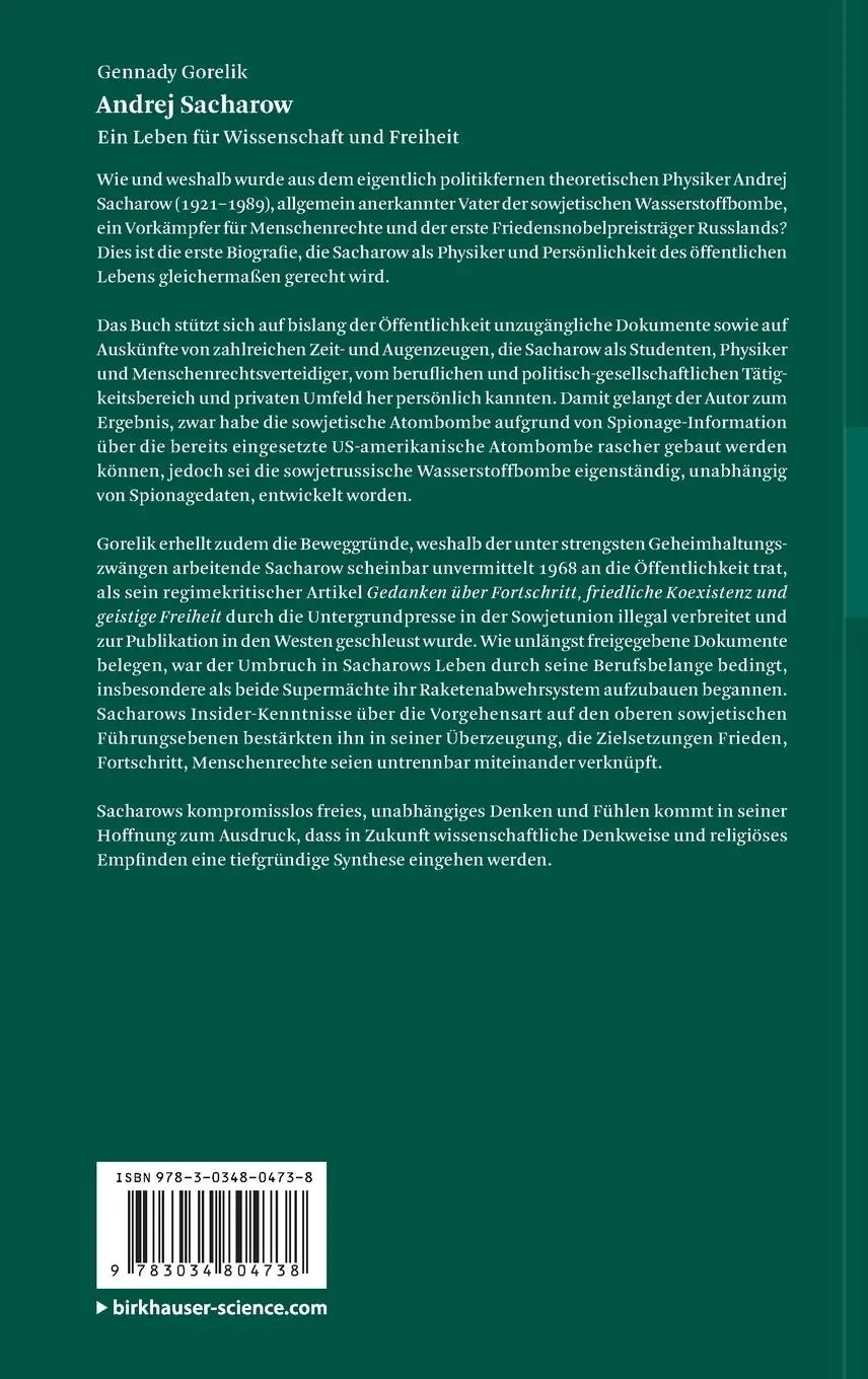 Rückseite: 9783034804738 | Andrej Sacharow | Ein Leben für Wissenschaft und Freiheit | Gorelik