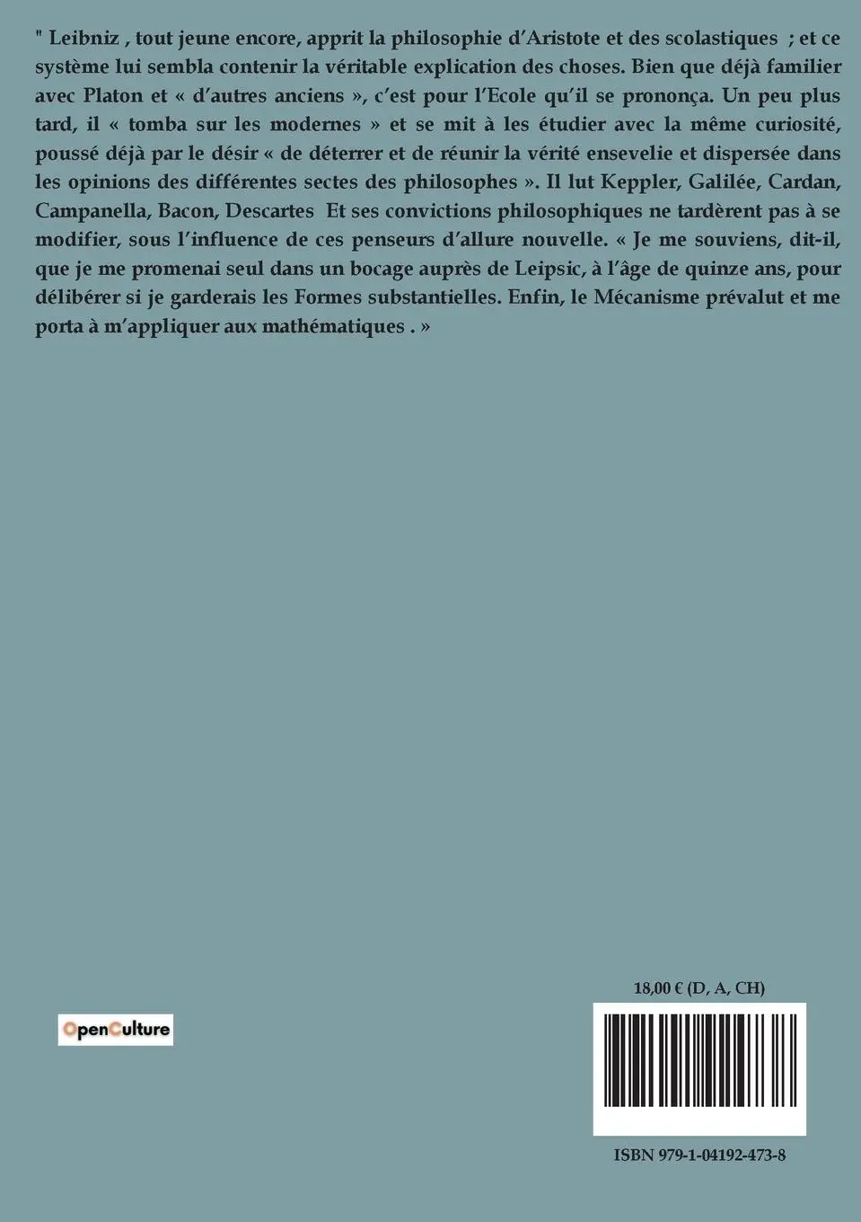 Rückseite: 9791041924738 | La Monadologie | Gottfried Wilhelm Leibnitz | Taschenbuch | 2023