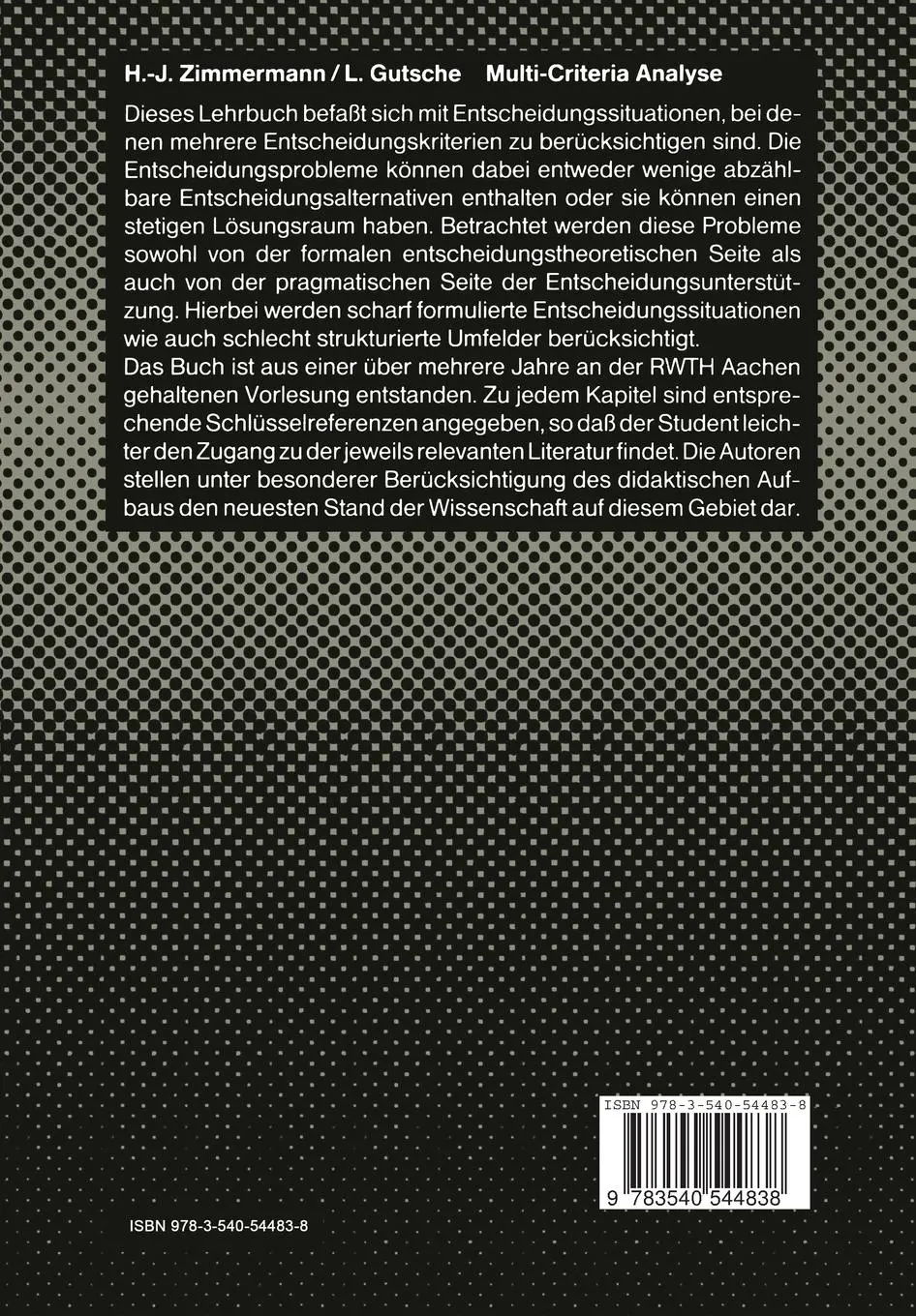 Rückseite: 9783540544838 | Multi-Criteria Analyse | Lothar Gutsche (u. a.) | Taschenbuch | xvi