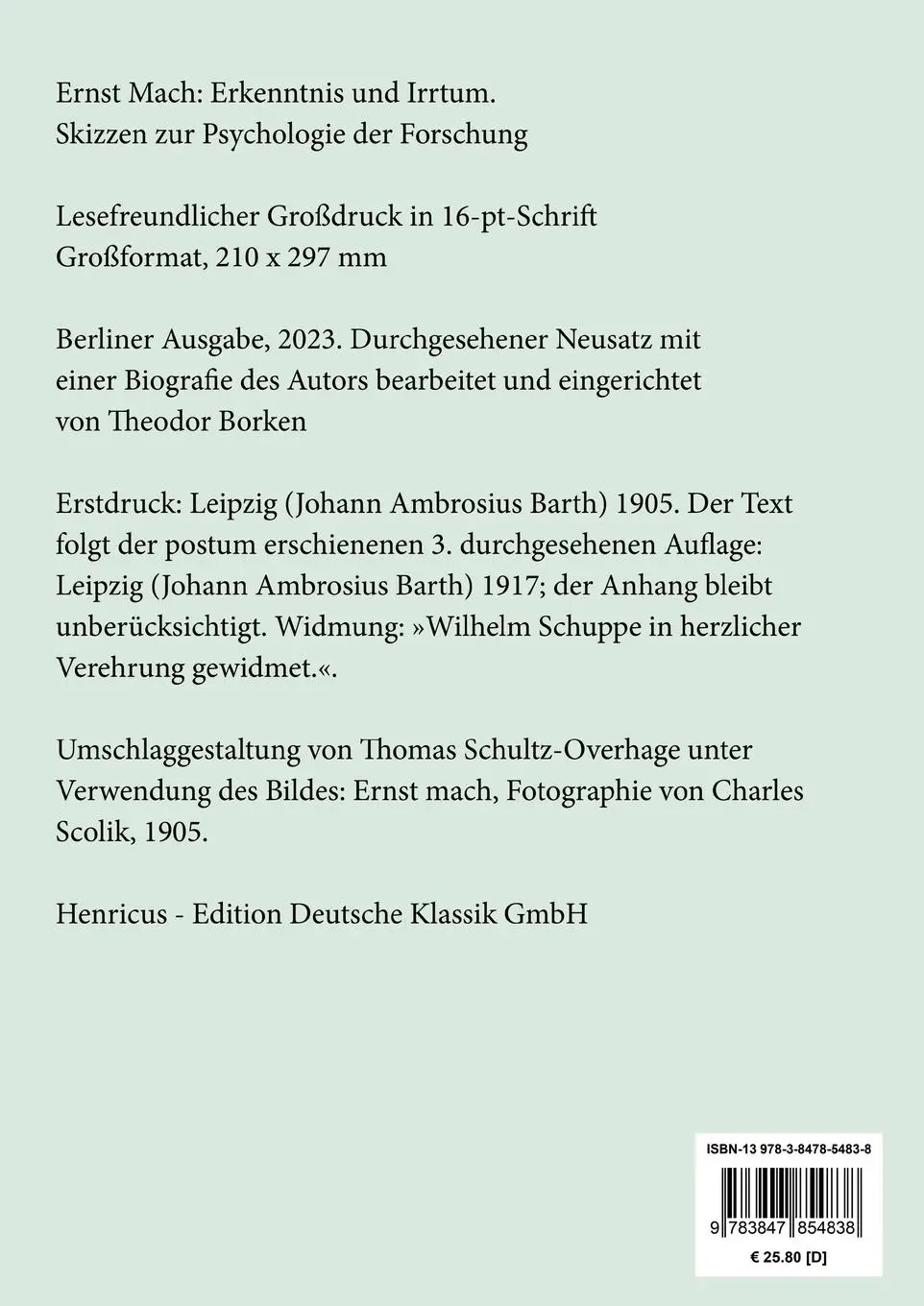 Rückseite: 9783847854838 | Erkenntnis und Irrtum (Großdruck) | Ernst Mach | Taschenbuch | 560 S.