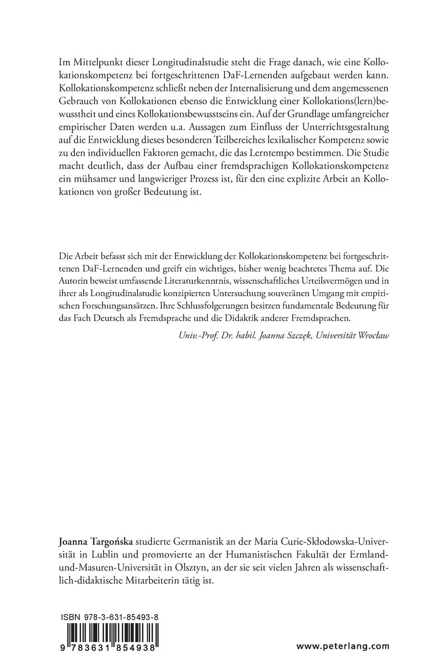 Rückseite: 9783631854938 | Die Entwicklung der Kollokationskompetenz im DaF-Unterricht | Buch