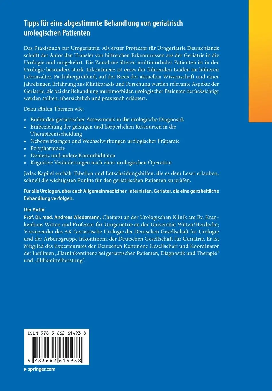 Rückseite: 9783662614938 | Geriatrische Urologie | für die Praxis | Andreas Wiedemann | Buch | xv