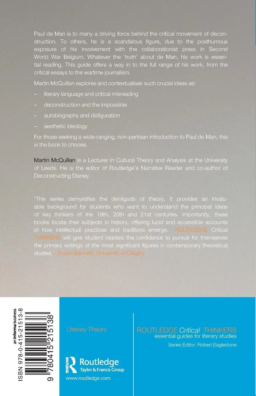 Rückseite: 9780415215138 | Paul de Man | Martin McQuillian | Taschenbuch | Englisch | 2001