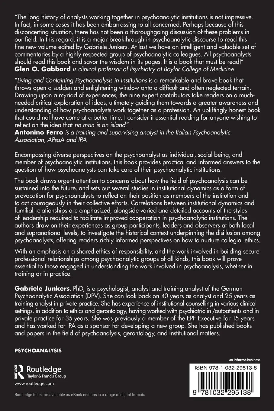 Rückseite: 9781032295138 | Living and Containing Psychoanalysis in Institutions | Junkers | Buch