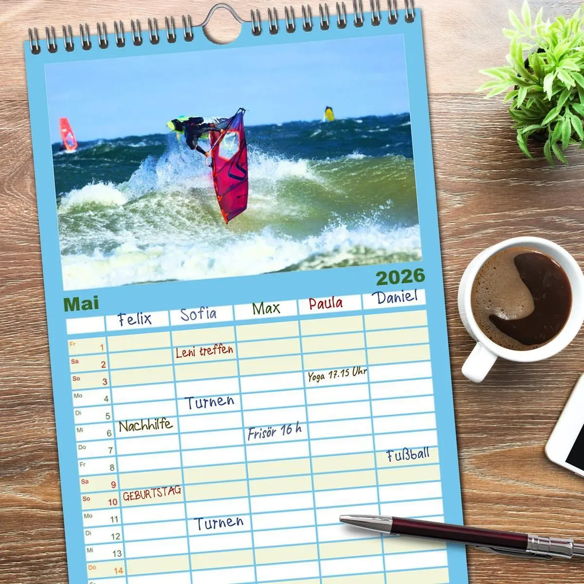 Bild: 9783516505238 | Familienplaner 2026 - Funsport Windsurfen mit 5 Spalten...