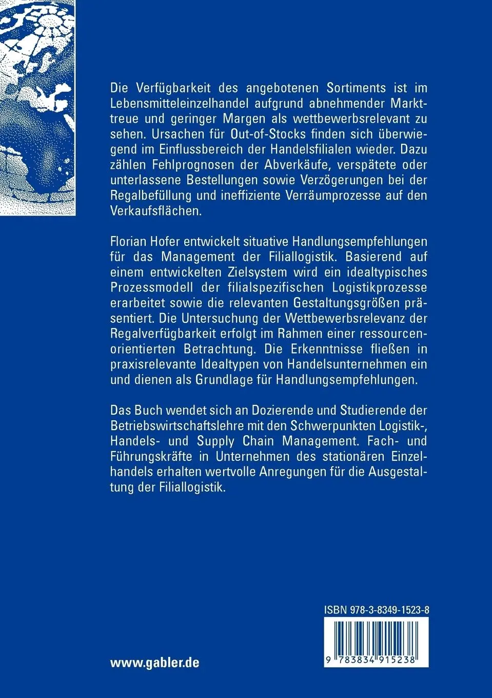Rückseite: 9783834915238 | Management der Filiallogistik im Lebensmitteleinzelhandel | Hofer