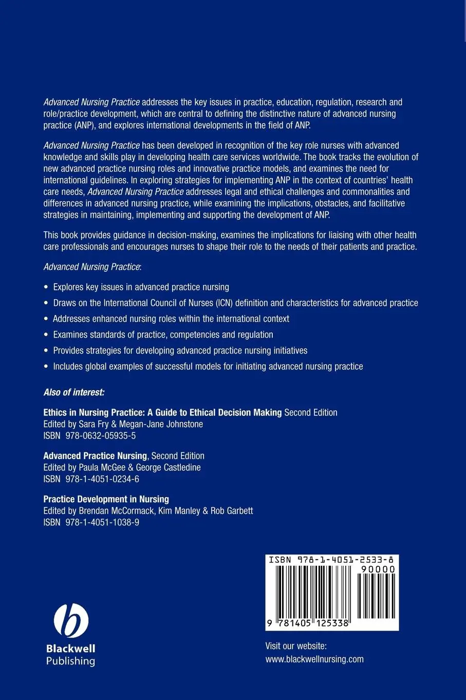 Rückseite: 9781405125338 | International Council of Nurses | Advanced Nursing Practice | Buch