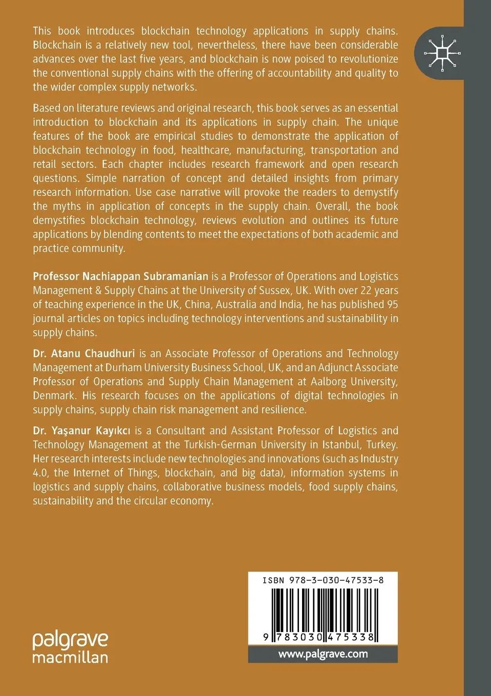 Rückseite: 9783030475338 | Blockchain and Supply Chain Logistics | Evolutionary Case Studies | xv