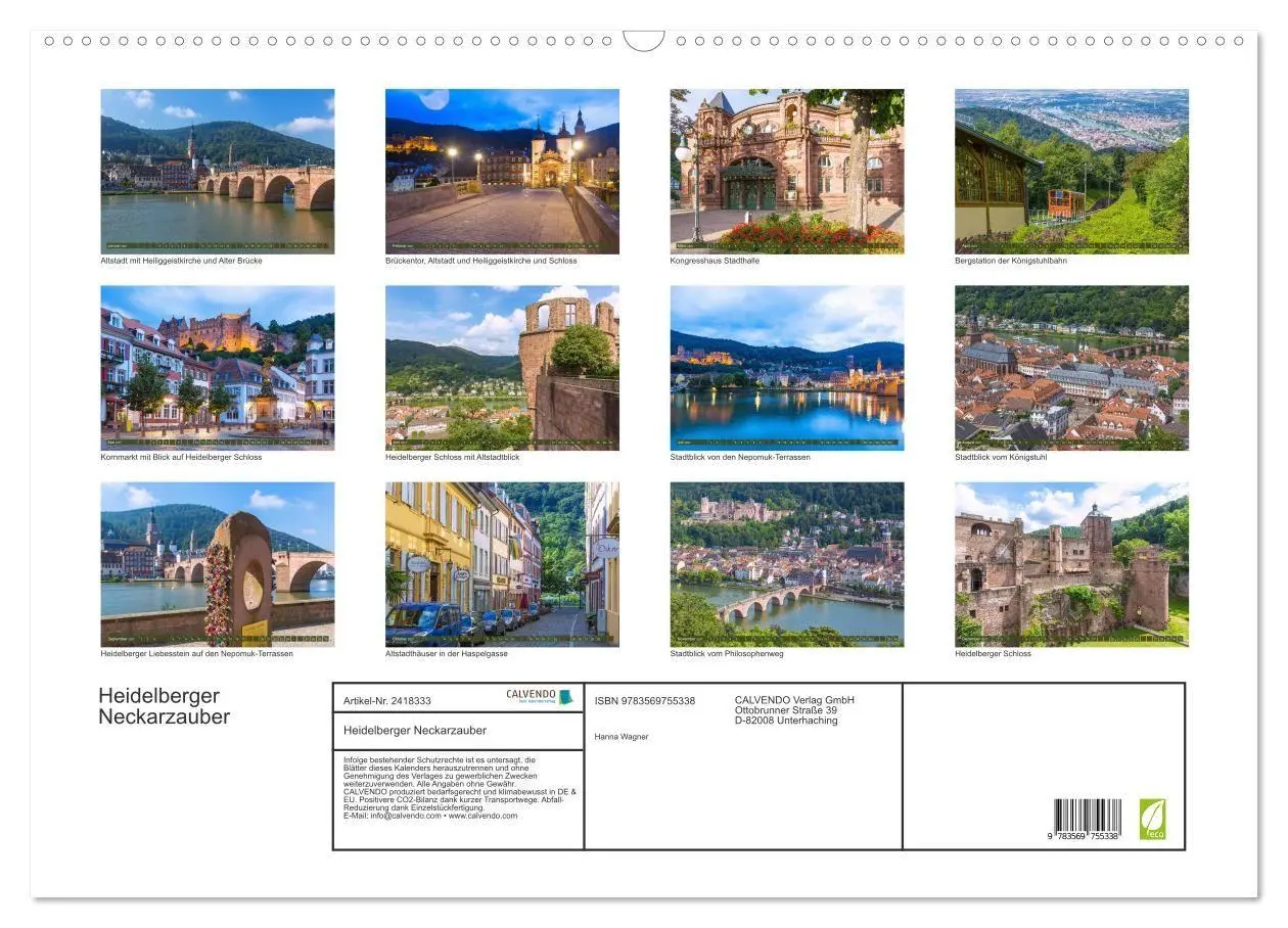 Bild: 9783569755338 | Heidelberger Neckarzauber (Wandkalender 2027 DIN A2 quer), CALVENDO...