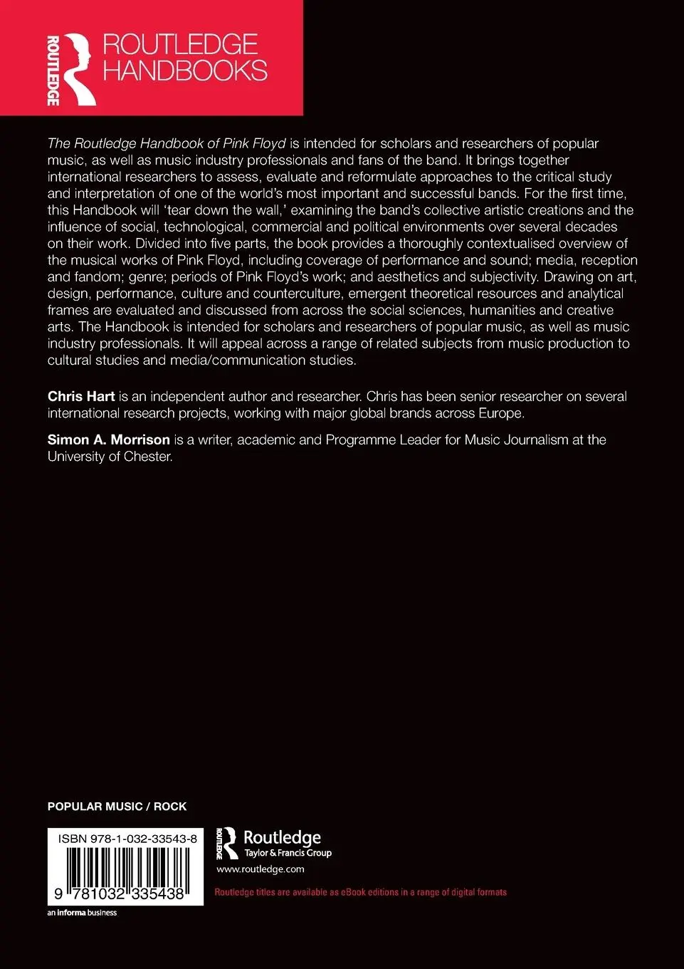 Rückseite: 9781032335438 | The Routledge Handbook of Pink Floyd | Chris Hart (u. a.) | Buch