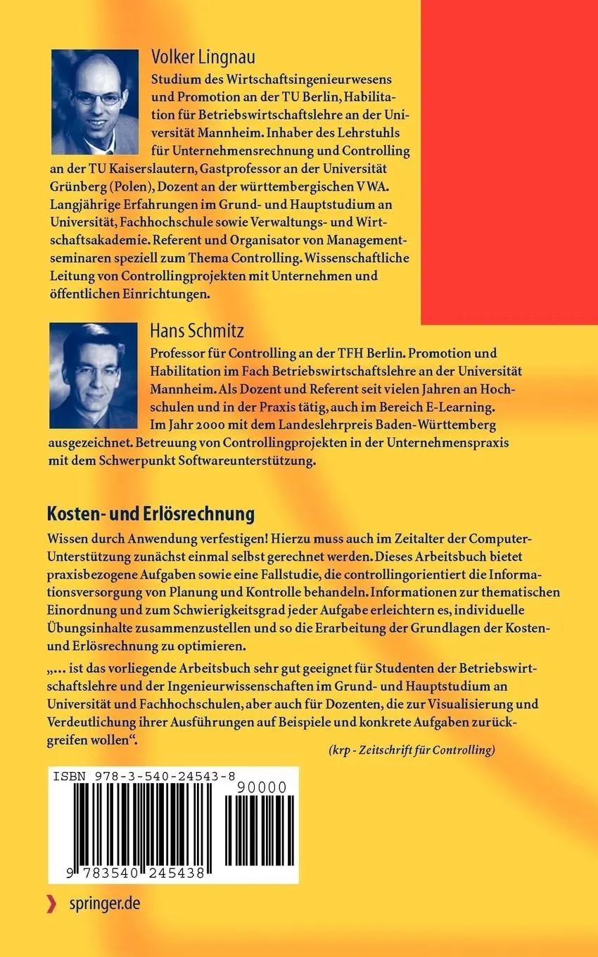 Rückseite: 9783540245438 | Kosten- und Erlösrechnung | Das Arbeitsbuch | Hans Schmitz (u. a.)