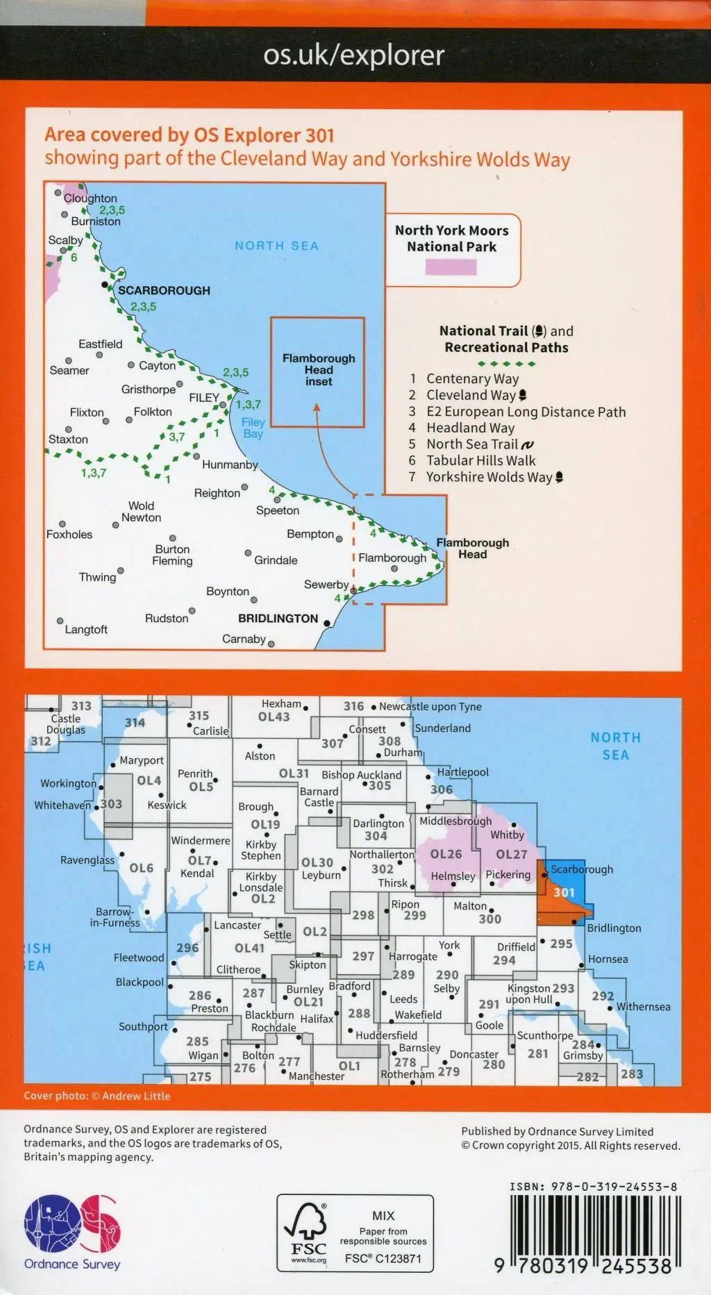 Bild: 9780319245538 | Scarborough, Bridlington and Flamborough Head | Ordnance Survey | 2015