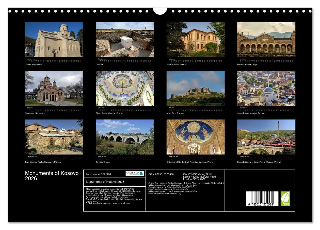 Bild: 9783516575538 | Monuments of Kosovo 2026 (Wall Calendar 2026 DIN A3 landscape),...