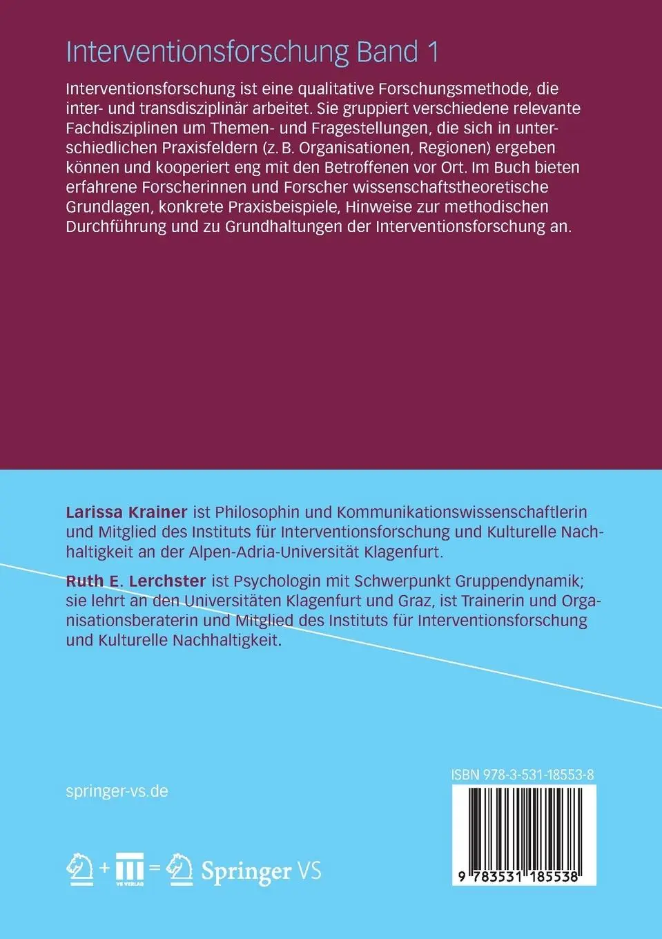 Rückseite: 9783531185538 | Interventionsforschung Band 1 | Paradigmen, Methoden, Reflexionen
