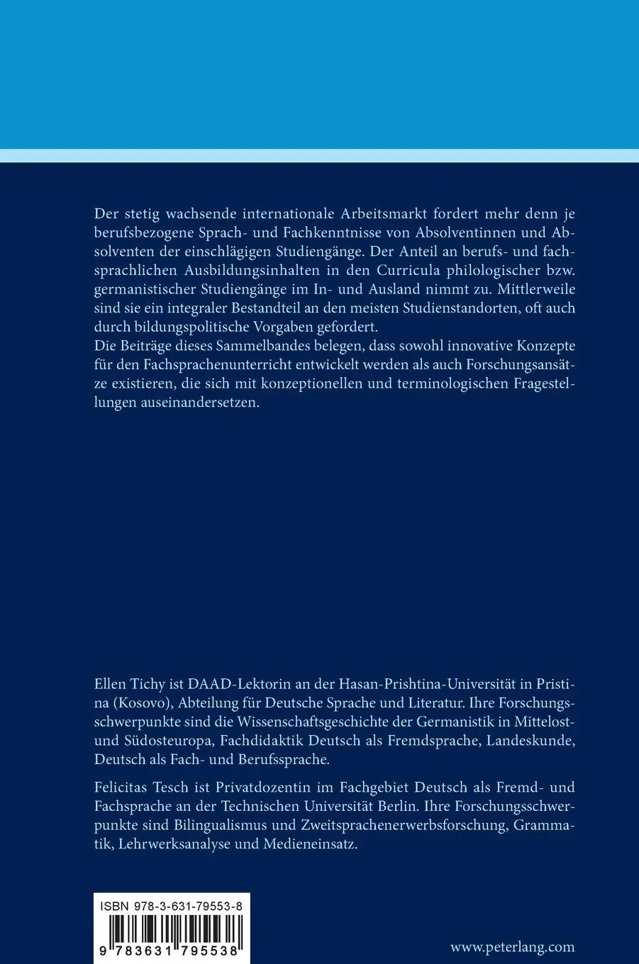 Rückseite: 9783631795538 | Deutsch in Fach und Beruf | Ellen Tichy (u. a.) | Buch | Gebunden