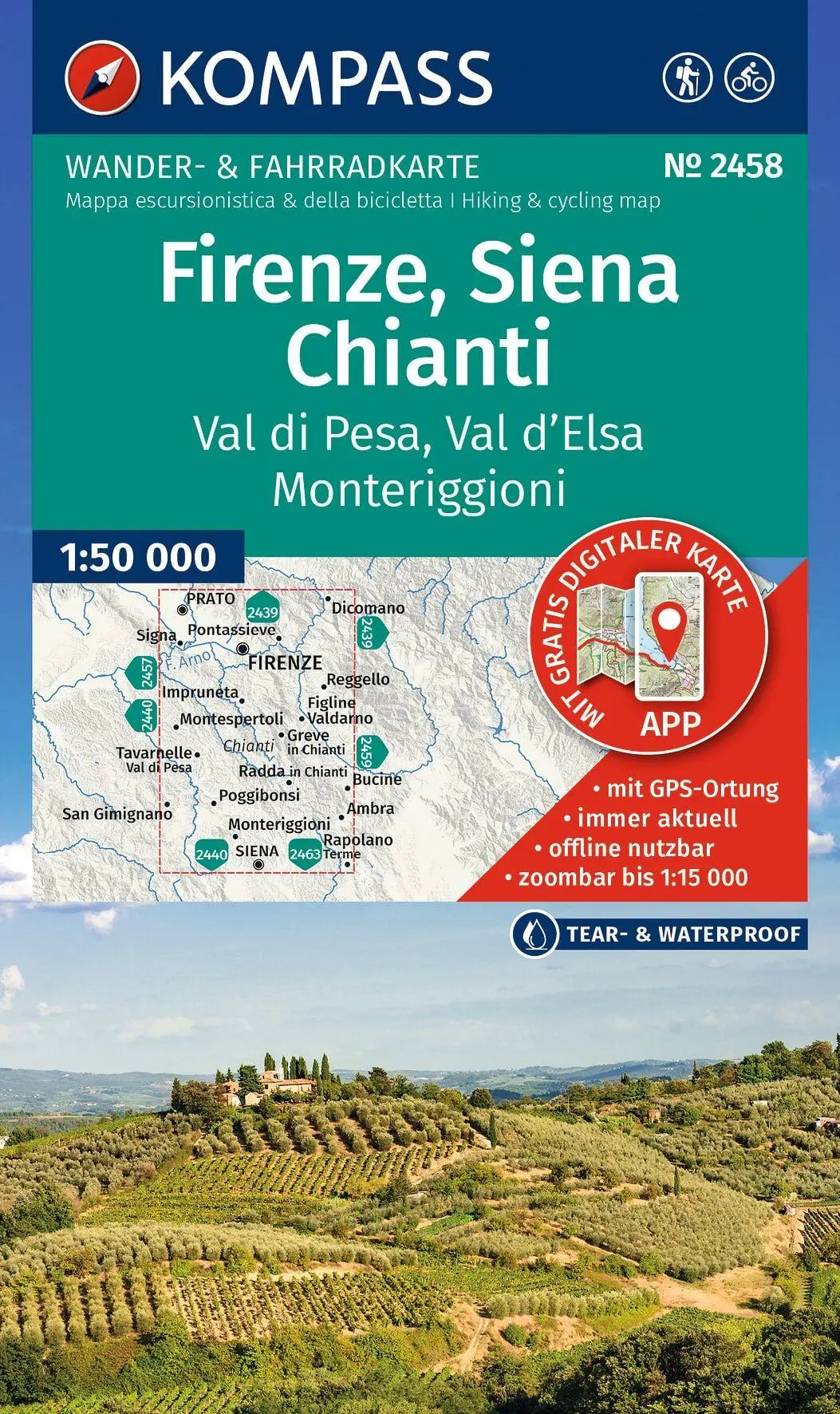Cover: 9783991545538 | KOMPASS Wanderkarte 2458 Firenze, Siena, Chianti, Val di Pesa, Val...