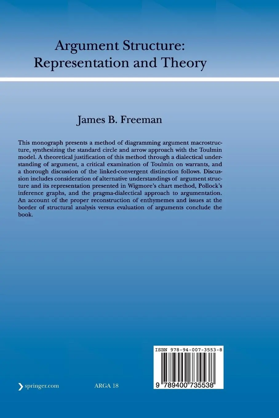 Rückseite: 9789400735538 | Argument Structure: | Representation and Theory | James B. Freeman