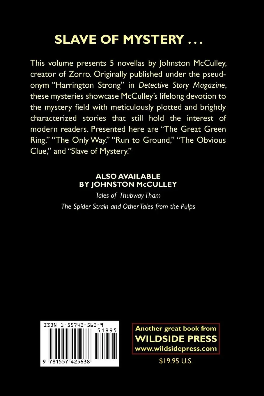 Rückseite: 9781557425638 | Slave of Mystery and Other Tales of Suspense from the Pulps | Mcculley
