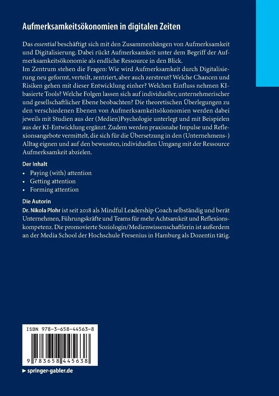 Rückseite: 9783658445638 | Aufmerksamkeitsökonomien in digitalen Zeiten | Nikola Plohr | Buch