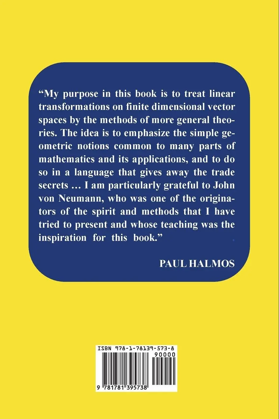 Rückseite: 9781781395738 | Finite-Dimensional Vector Spaces | Paul Halmos | Taschenbuch | 2015
