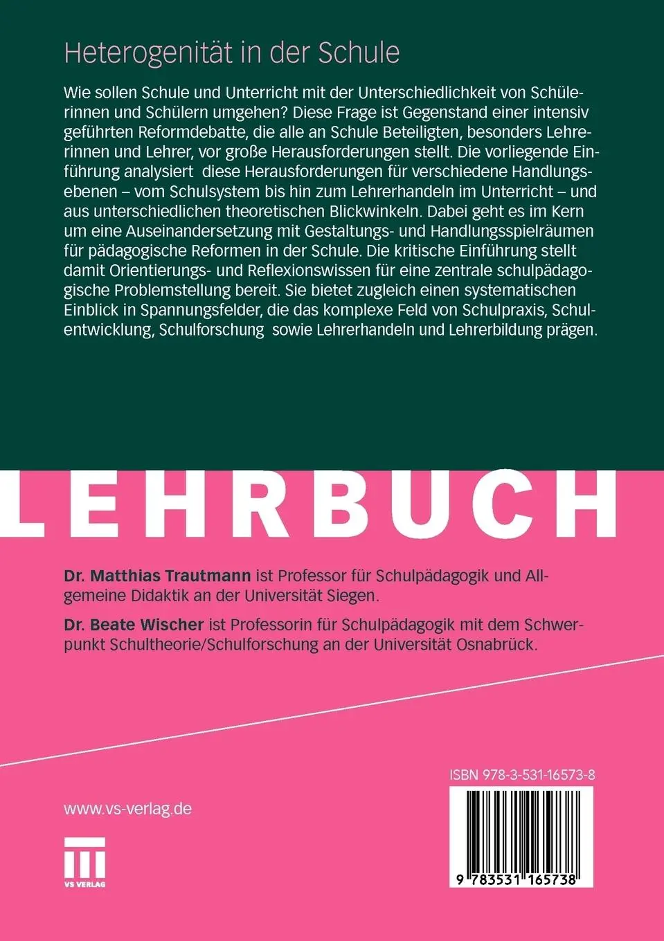 Rückseite: 9783531165738 | Heterogenität in der Schule | Eine kritische Einführung | Taschenbuch