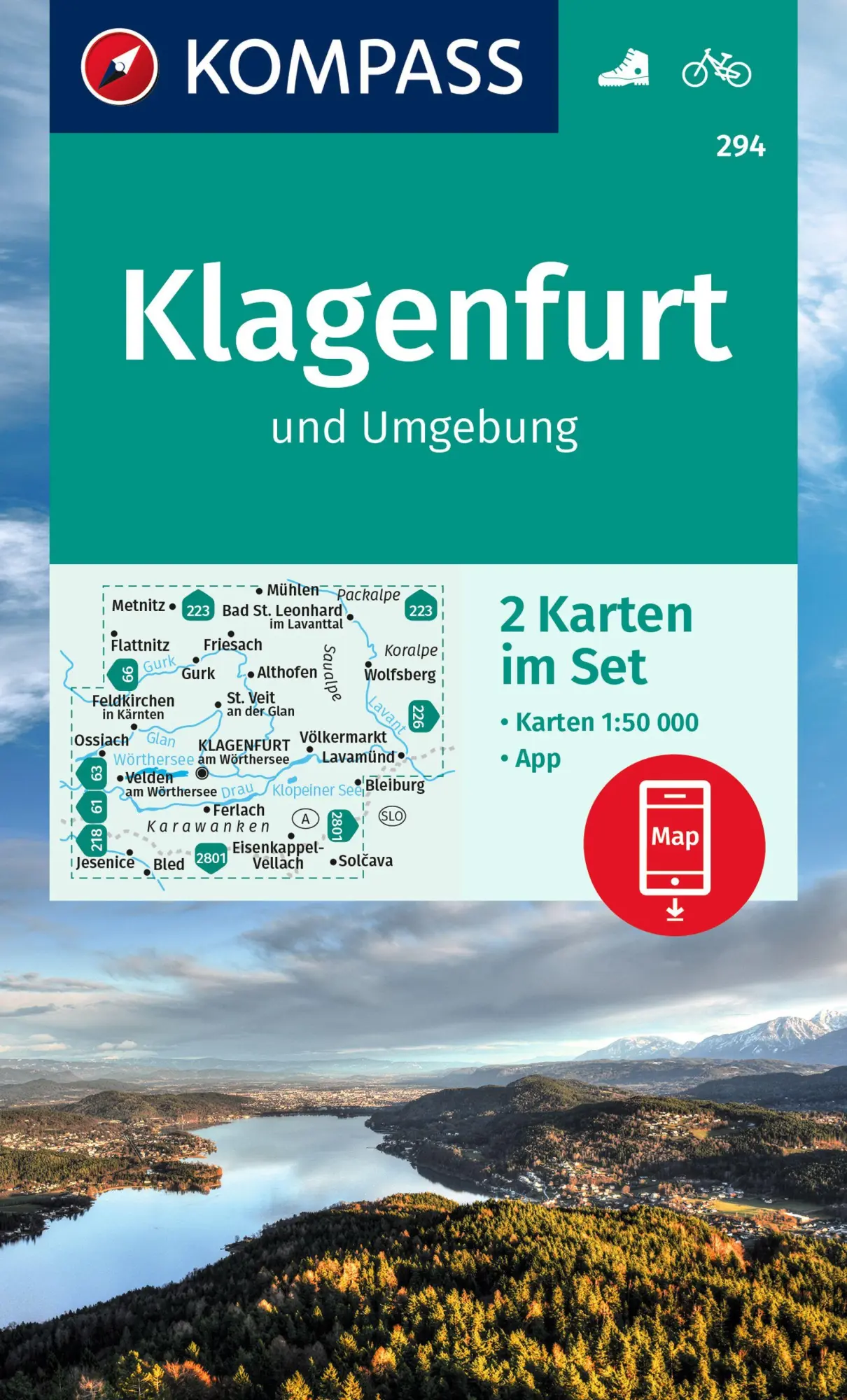 Cover: 9783991215738 | KOMPASS Wanderkarten-Set 294 Klagenfurt und Umgebung (2 Karten)...