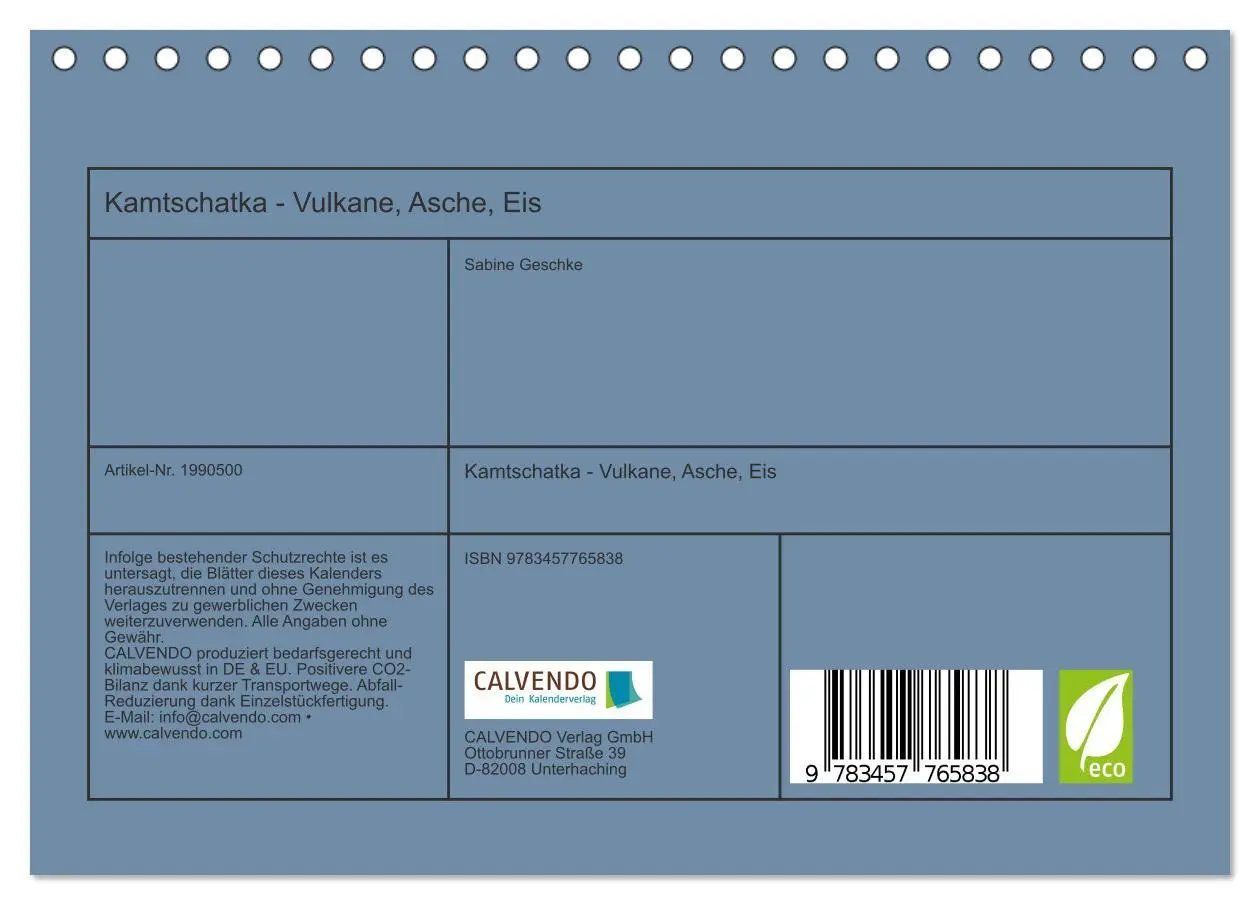 Bild: 9783457765838 | Kamtschatka - Vulkane, Asche, Eis (Tischkalender 2026 DIN A5 quer),...
