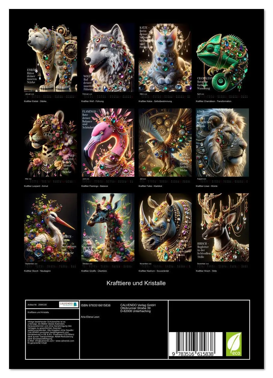 Bild: 9783516615838 | Krafttiere und Kristalle (Wandkalender 2026 DIN A4 hoch), CALVENDO...