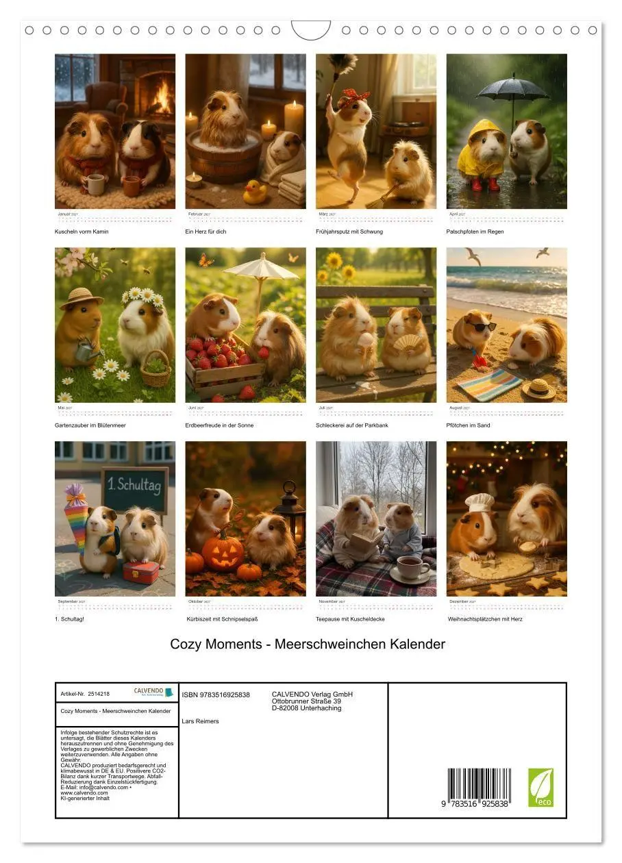 Bild: 9783516925838 | Cozy Moments - Meerschweinchen Kalender (Wandkalender 2027 DIN A3...